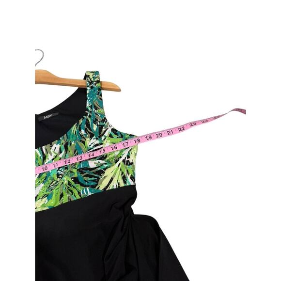 MSK Sequin Green Pattern Black Draped Skirt Short Dress Womens Medium? - Picture 5 of 5